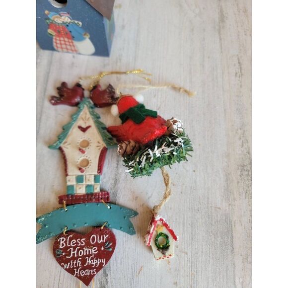 Red cardinal bird birdhouse variety set ornament Xmas - Picture 7 of 14